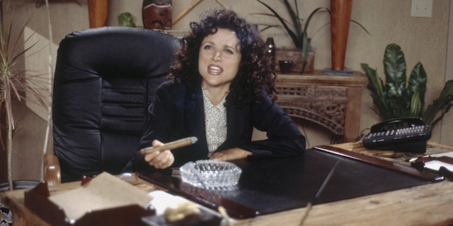 Julia Louis-Dreyfus as Elaine Benes in Seinfeld, “The Foundation”.