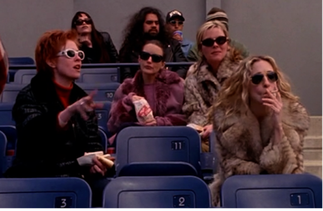 Figure 1. (clockwise from left) Cynthia Nixon as Miranda Hobbs, Kristin Davis as Charlotte York, Kim Cattrall as Samantha Jones, and Sarah Jessica Parker as Carrie Bradshaw in Sex and the City, “Take Me Out to the Ballgame”